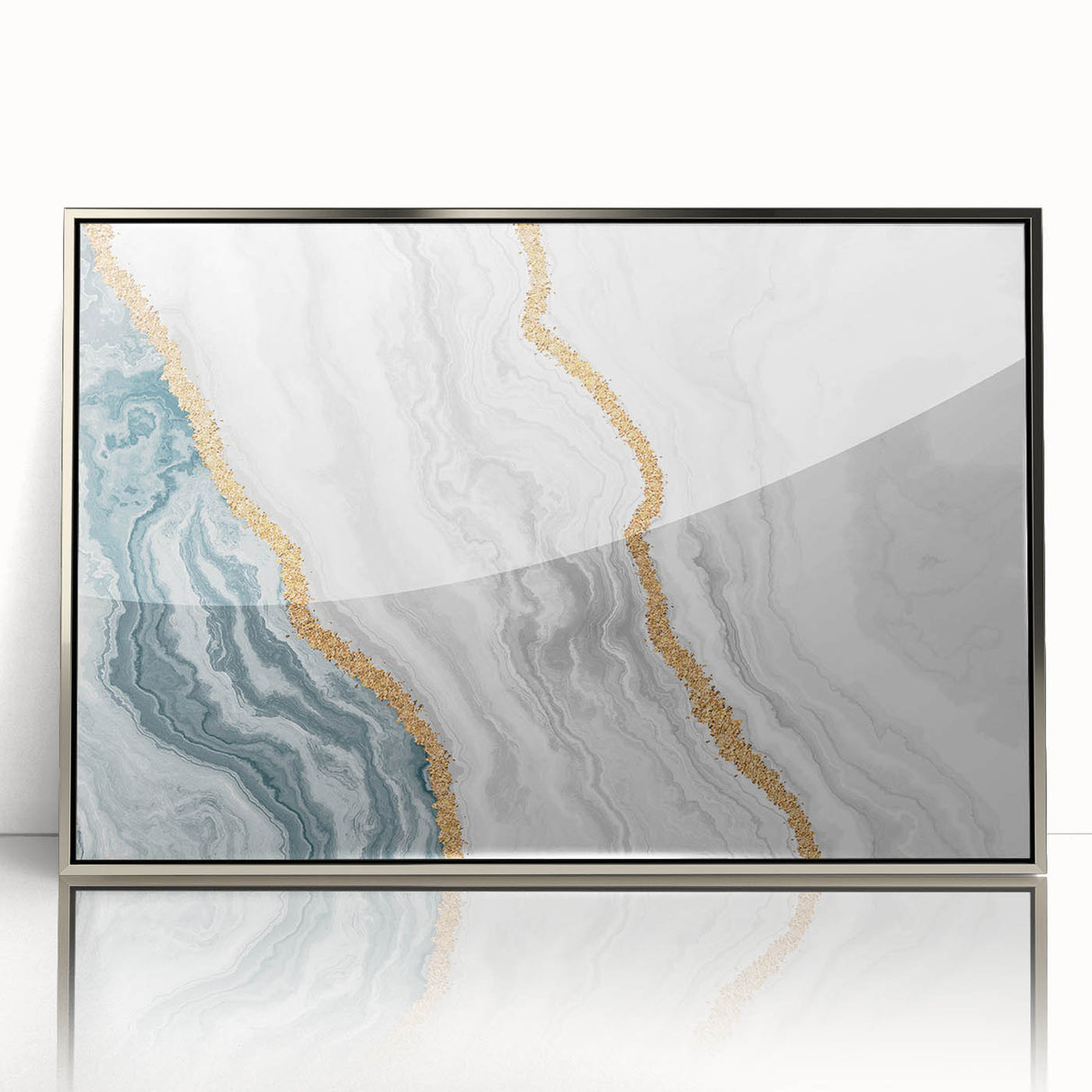 Abstract canvas art print showcasing vibrant swirls of blue, orange, and yellow colors, perfect for modern home decor or art enthusiasts.