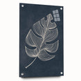 Mid Century Modern Art - Minimalist Geometric Leaf Decor on Dark Blue