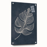 Mid Century Modern Art - Minimalist Geometric Leaf Decor on Dark Blue