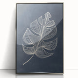 Mid Century Modern Art - Minimalist Geometric Leaf Decor on Dark Blue