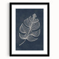 Mid Century Modern Art - Minimalist Geometric Leaf Decor on Dark Blue