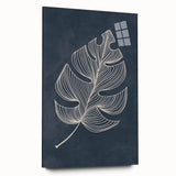 Mid Century Modern Art - Minimalist Geometric Leaf Decor on Dark Blue