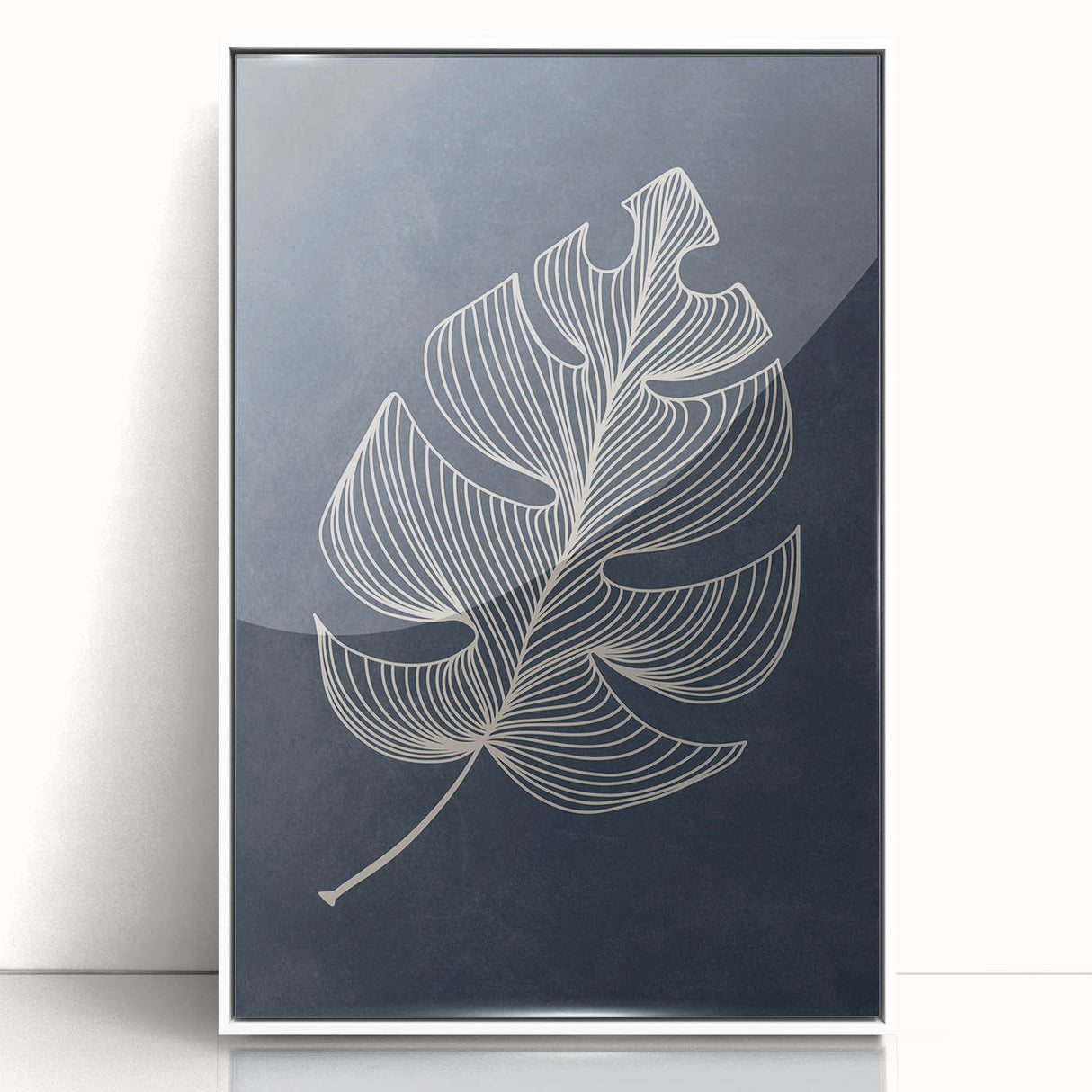 Mid Century Modern Art - Minimalist Geometric Leaf Decor on Dark Blue