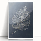 Mid Century Modern Art - Minimalist Geometric Leaf Decor on Dark Blue
