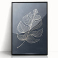 Mid Century Modern Art - Minimalist Geometric Leaf Decor on Dark Blue