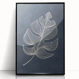 Mid Century Modern Art - Minimalist Geometric Leaf Decor on Dark Blue