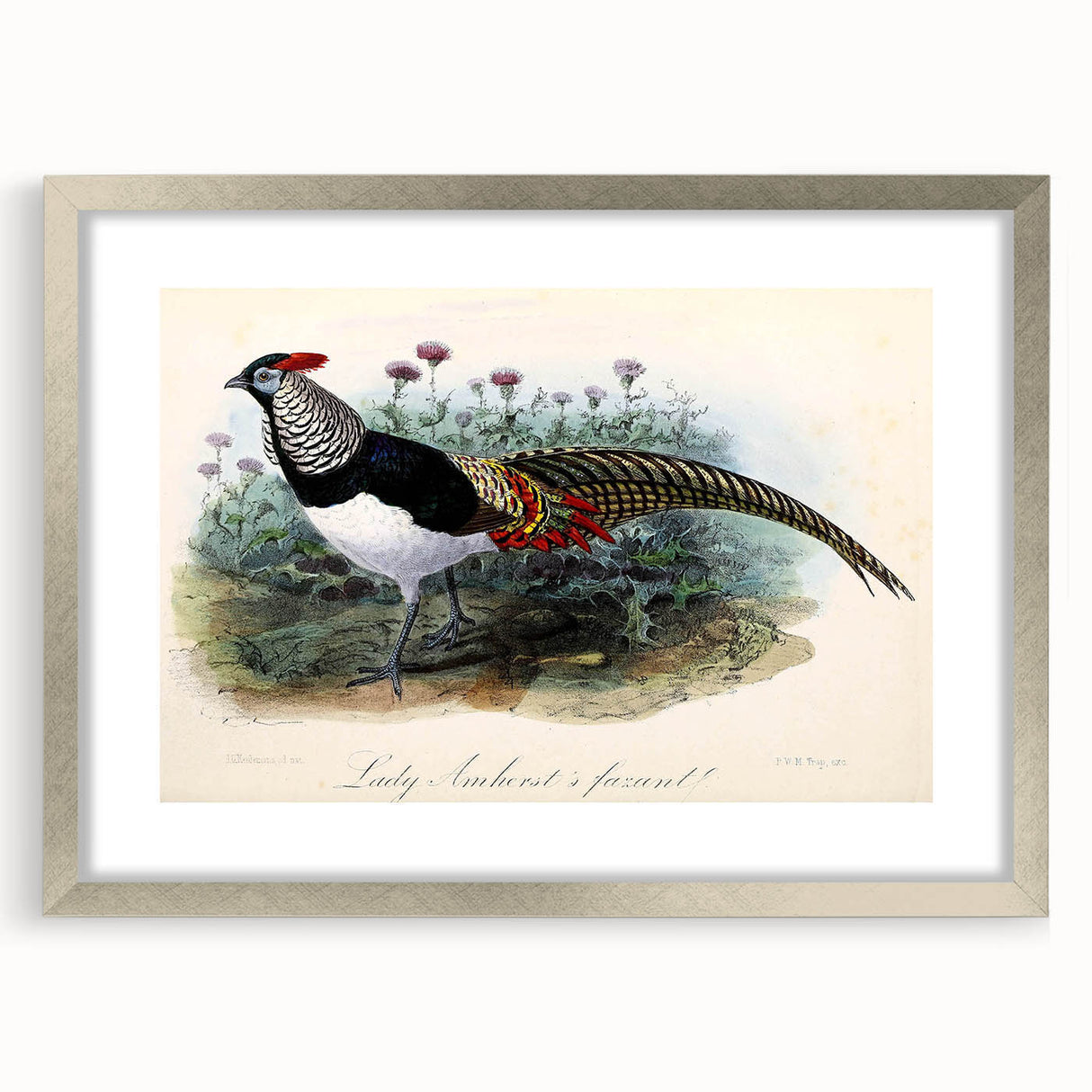 Elegant silver frame with a mat, showcasing a modern artwork in a front view setting. The frame features a sleek design, perfect for enhancing home decor.
