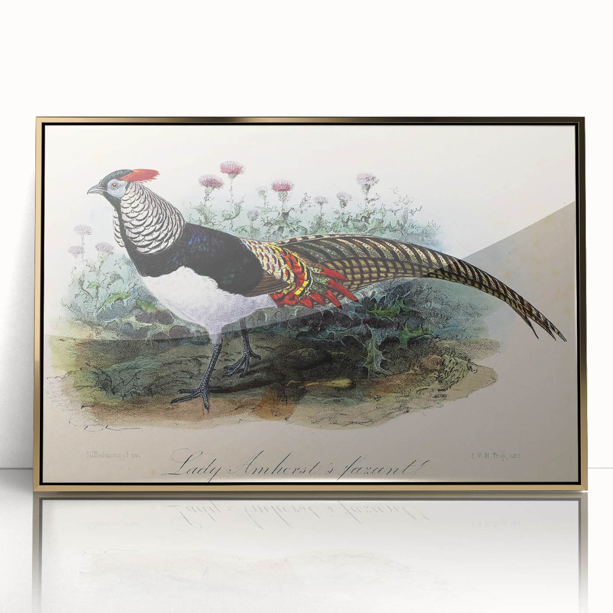 Framed acrylic artwork showcasing an elegant gold design, viewed from the front, ideal for modern home decor and artistic displays. Perfect for enhancing interior aesthetics.