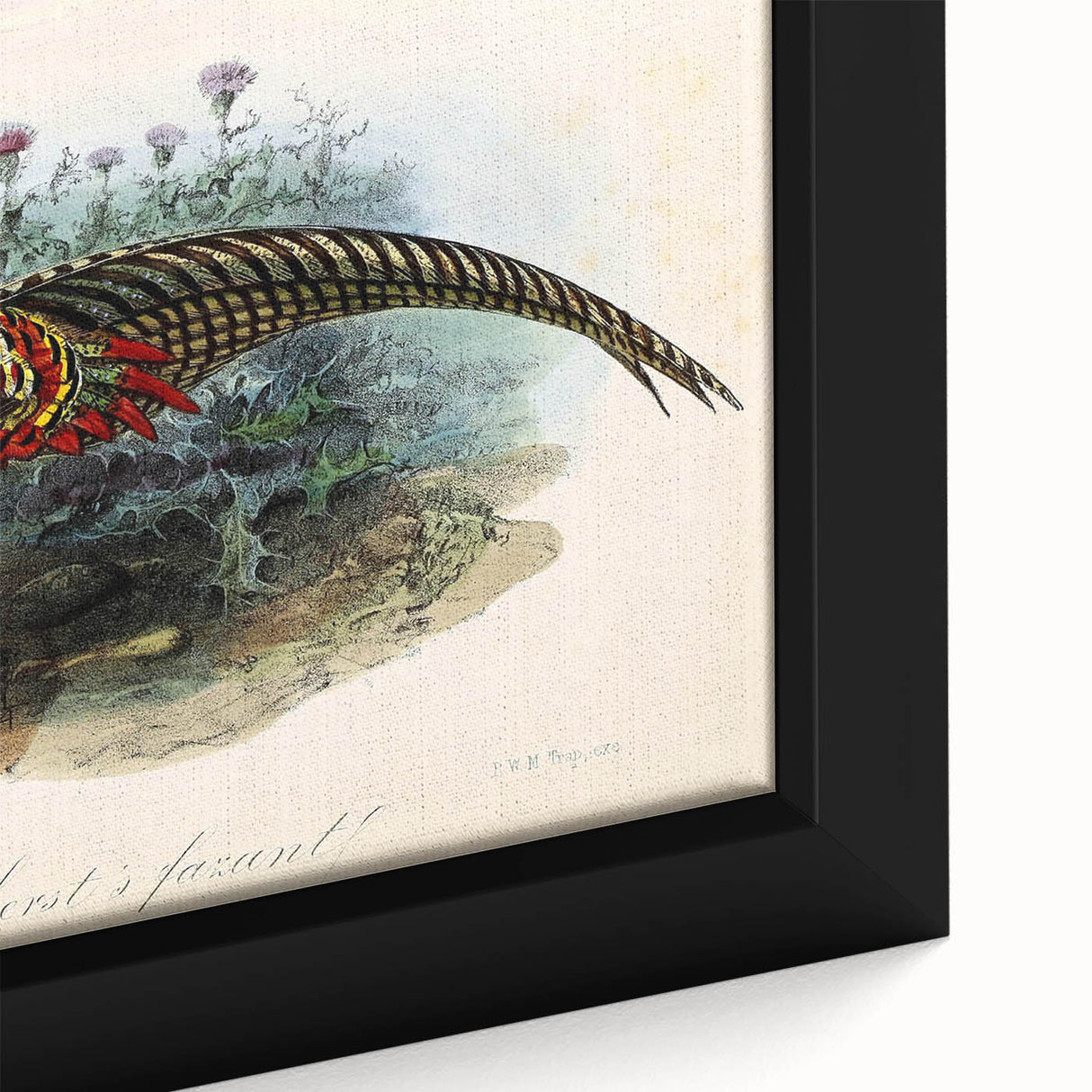 Close-up of a framed canvas artwork showcasing vibrant abstract colors and intricate patterns, ideal for modern home decor, emphasizing artistic expression and creativity.