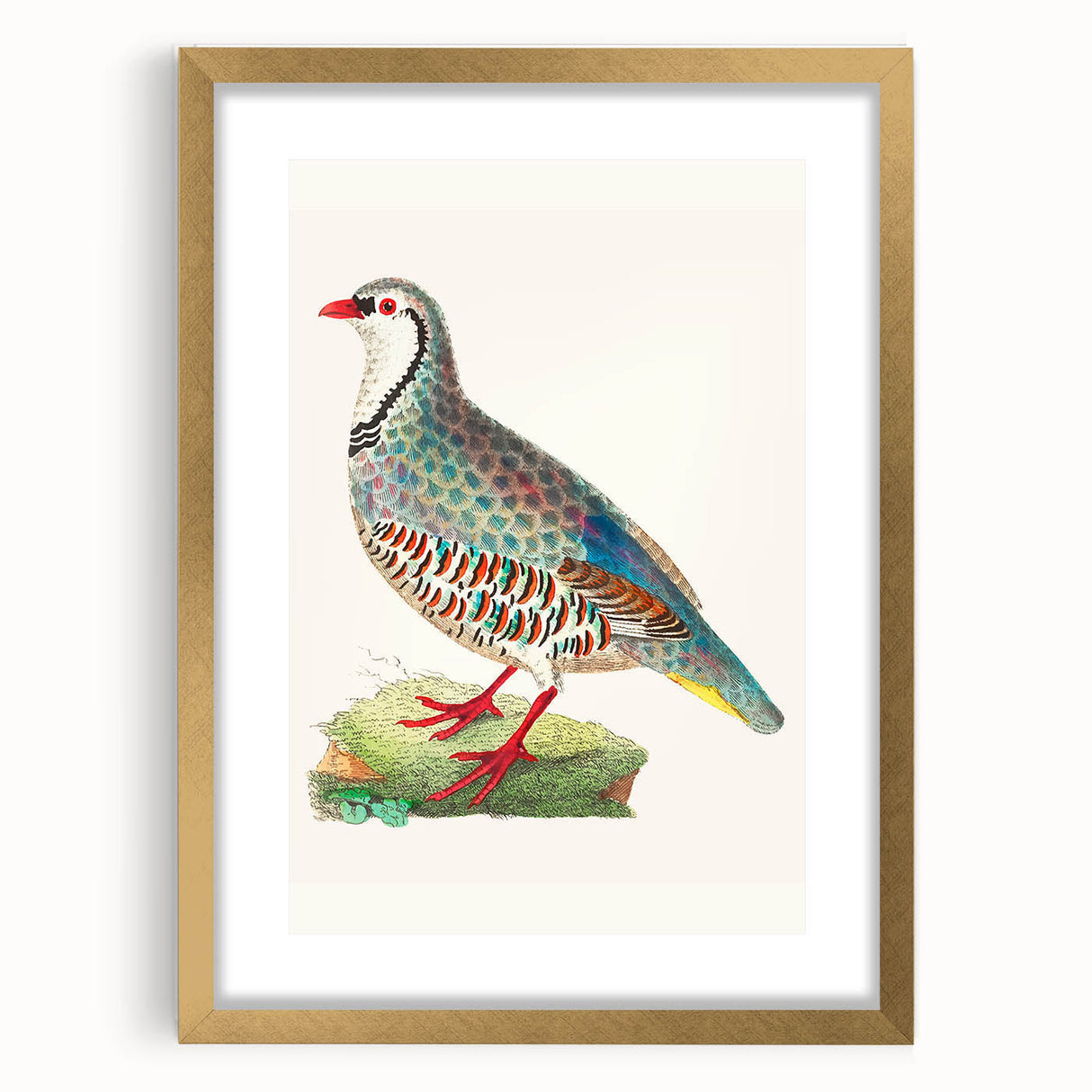 Elegant gold-framed artwork featuring a vibrant landscape print with a white mat, showcasing a sophisticated front view, ideal for home decor enhancement.