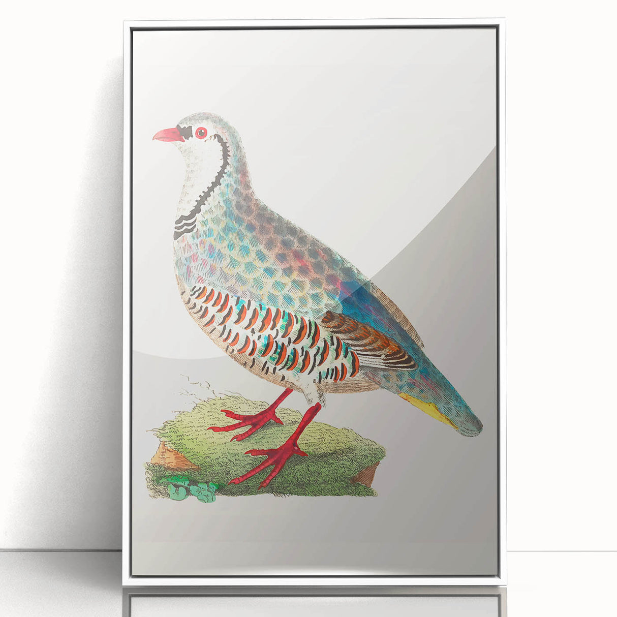 Framed acrylic artwork showcasing a vibrant abstract design in shades of blue and orange, displayed from a front view against a neutral background, ideal for modern decor.