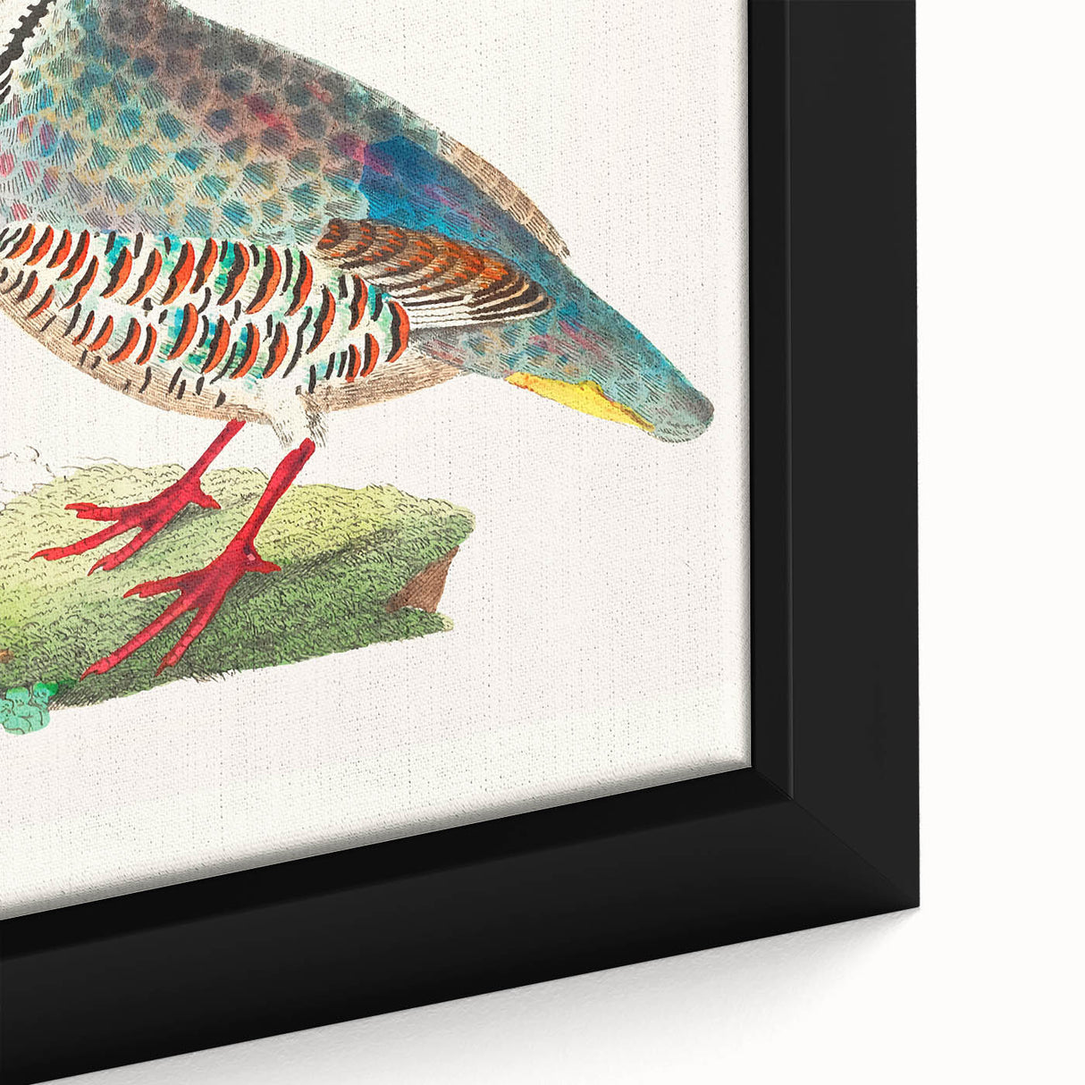 Framed close-up of a vibrant African tribal wall art canvas print showcasing intricate patterns and rich colors, perfect for home decor enhancement.
