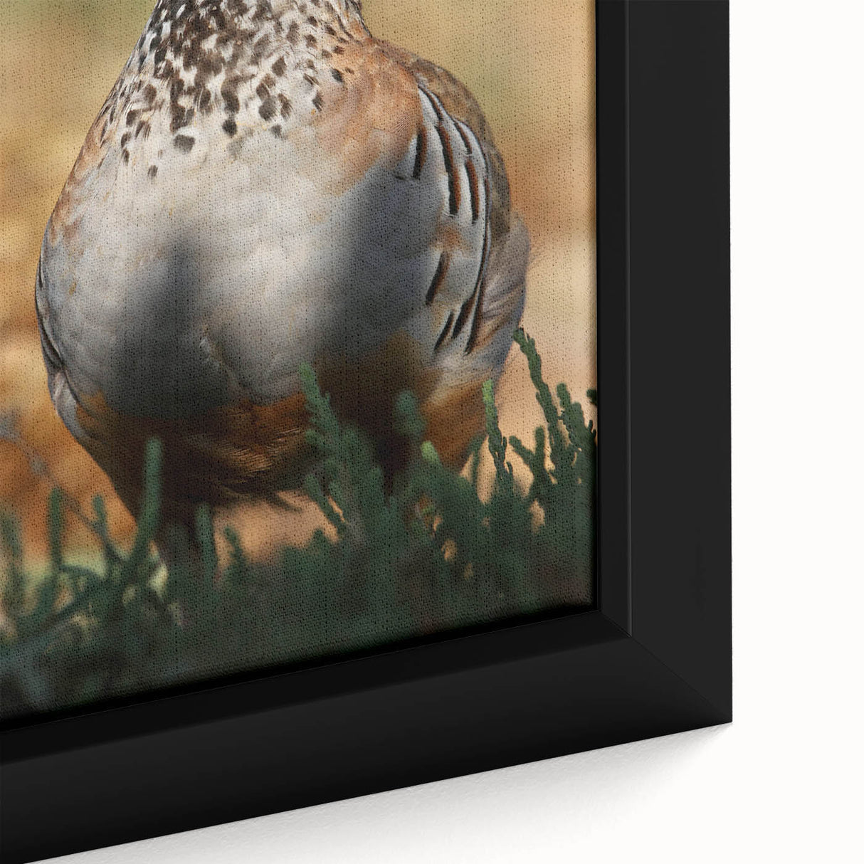 Framed canvas print showcasing a vibrant abstract design with bold colors, emphasizing texture and depth, perfect for modern home decor or gallery display.