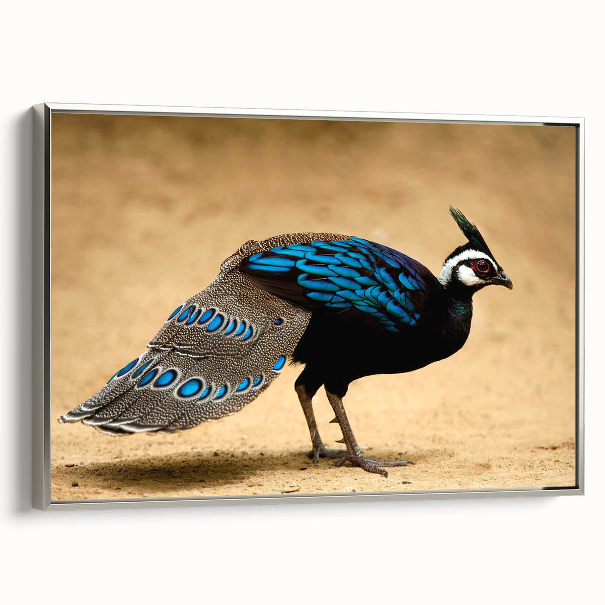 Framed canvas artwork showcasing an intricate silver design, presented in a stylish side view, ideal for modern home decor and art enthusiasts.