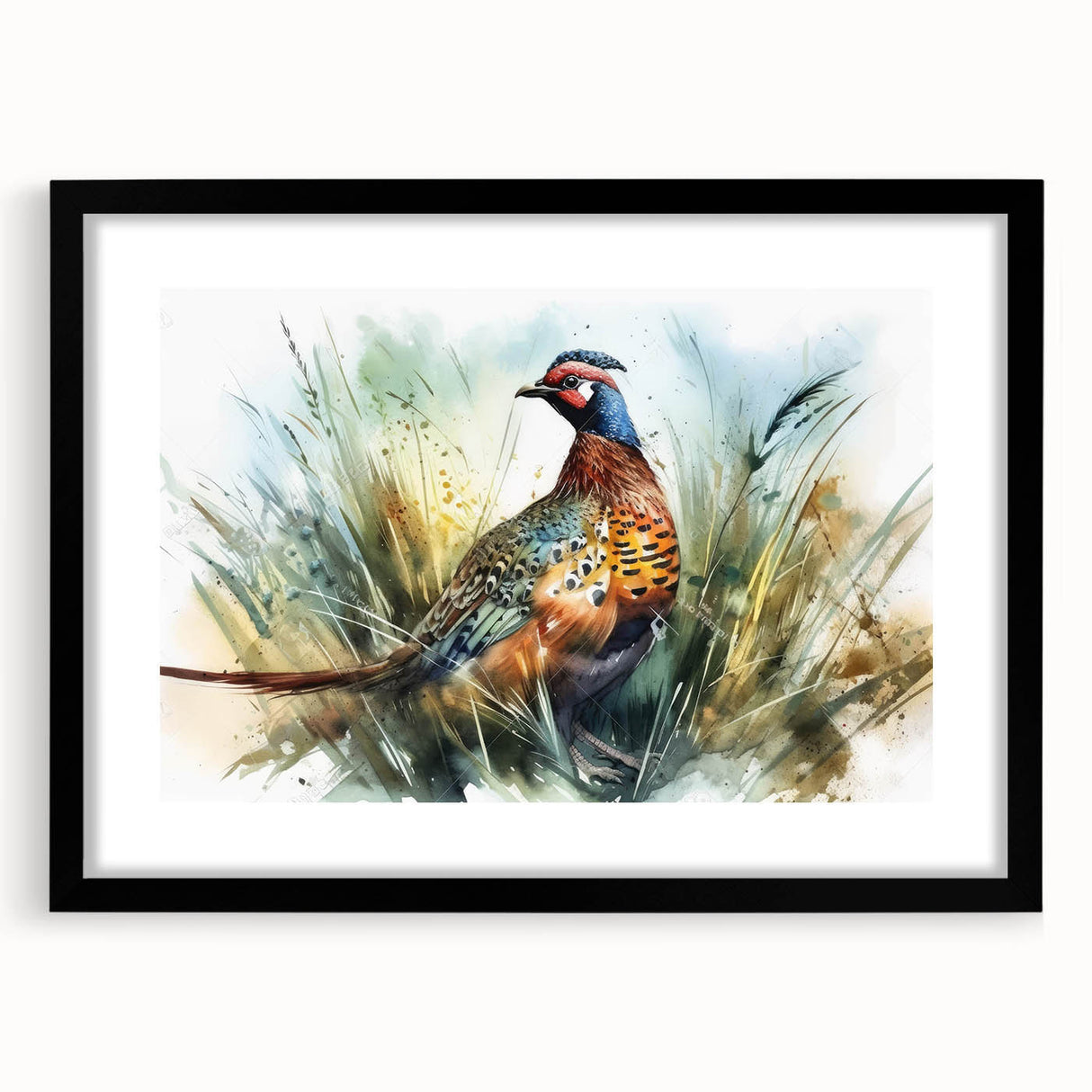 Black picture frame with a mat, displaying a vibrant artwork centered within, showcasing an elegant front view ideal for modern home decor and gallery presentations.