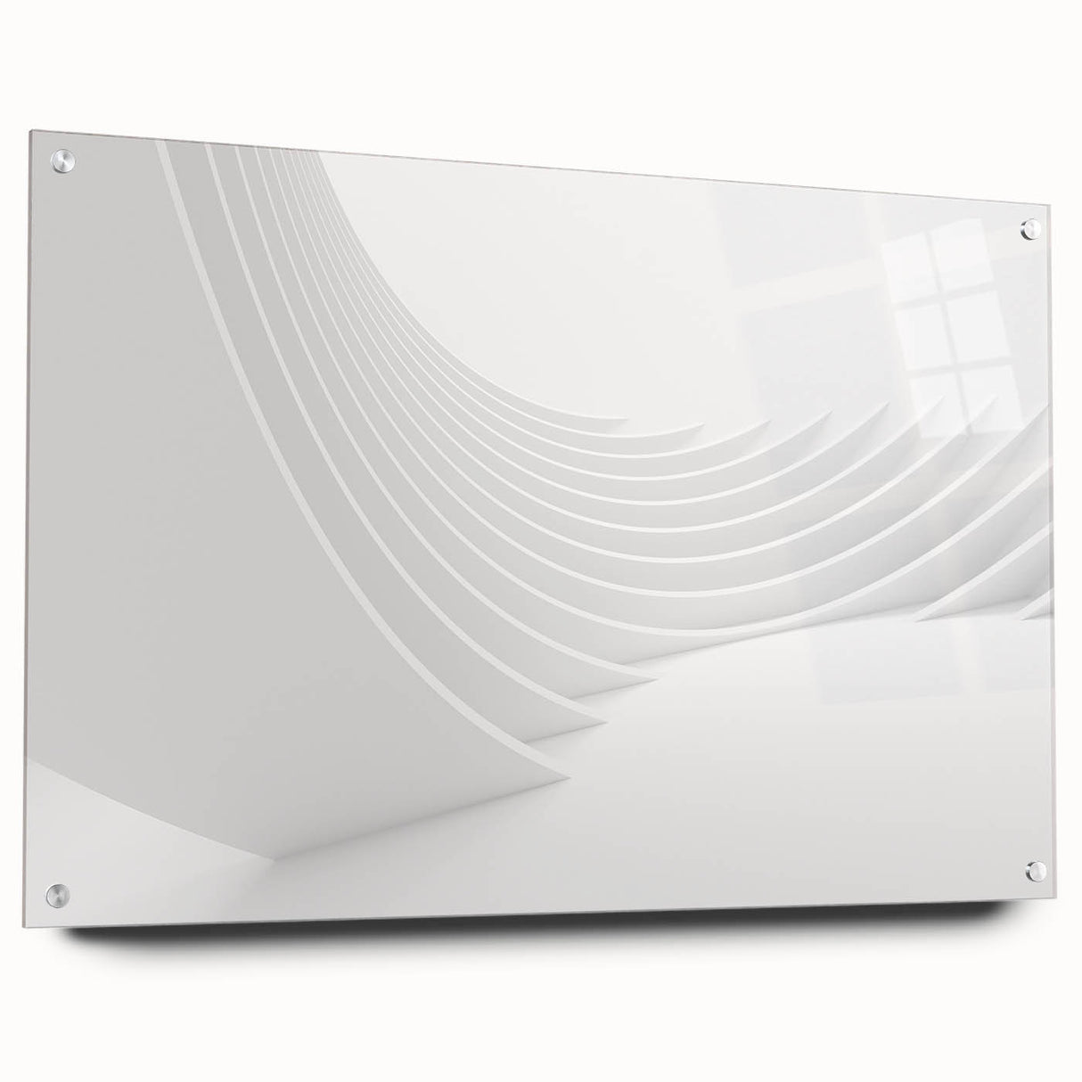 Large abstract wall art on acrylic glass, featuring swirling blue and white patterns, ideal for dining room decor.