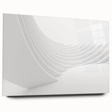 Large abstract wall art print on acrylic, featuring swirling blue and gray tones, ideal for bedroom or dining room decor.