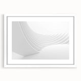 Extra large abstract art print with textured design in muted gray and blue tones, framed in white.