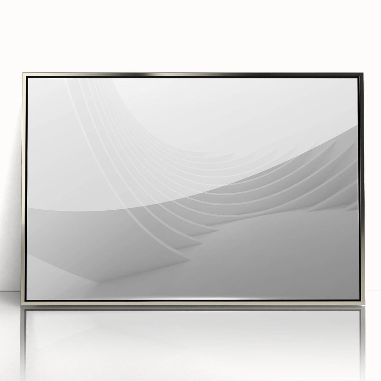 Art deco poster of geometric patterns in silver and gray, acrylic framed, ideal for modern nursery wall art.