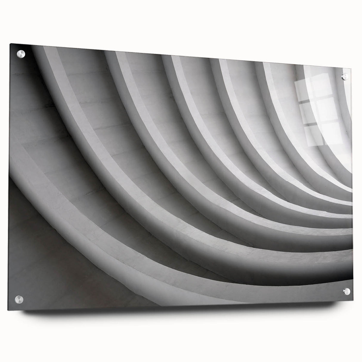 Large abstract wall art on acrylic glass, featuring swirling blue and silver tones.