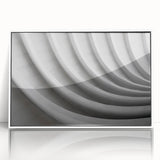 Large framed acrylic print of a mid-century modernist abstract design in neutral tones, ideal for nursery wall art.