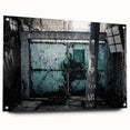 Large abstract wall art on acrylic glass depicting swirling blue and white patterns.