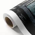 Art Deco style poster featuring geometric patterns in muted gold and teal, printed on rolled canvas.