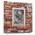 Large abstract wall art on acrylic glass, featuring swirling blue and white patterns.