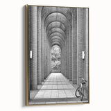 Framed canvas showing a vintage landscape painting in black, ideal for bedroom wall art.