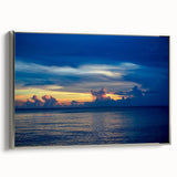 Framed canvas of a landscape painting with vivid colorful art, featuring a vintage poster style on a black background.