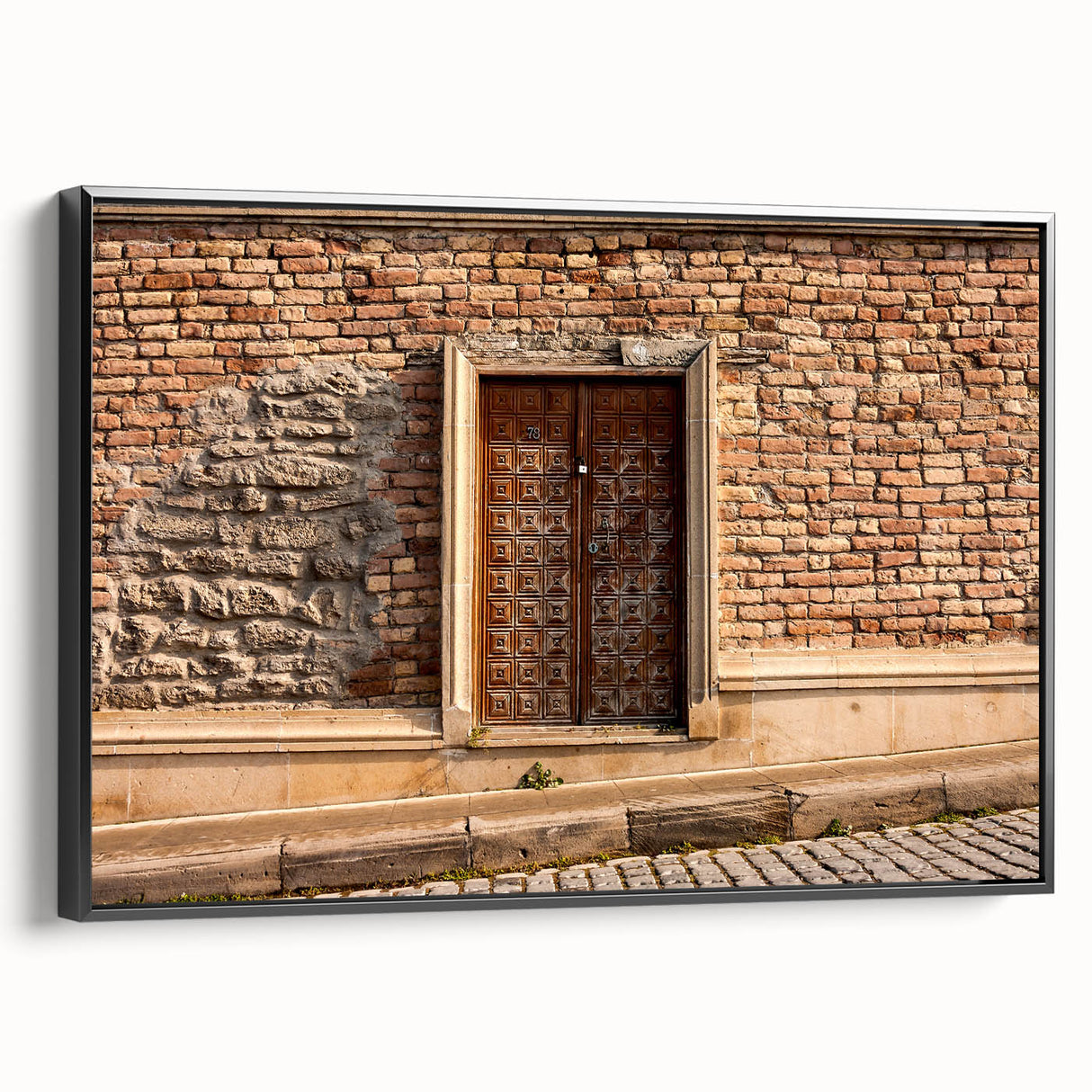 Black and white framed canvas featuring a vintage landscape painting, ideal for bedroom wall decor.