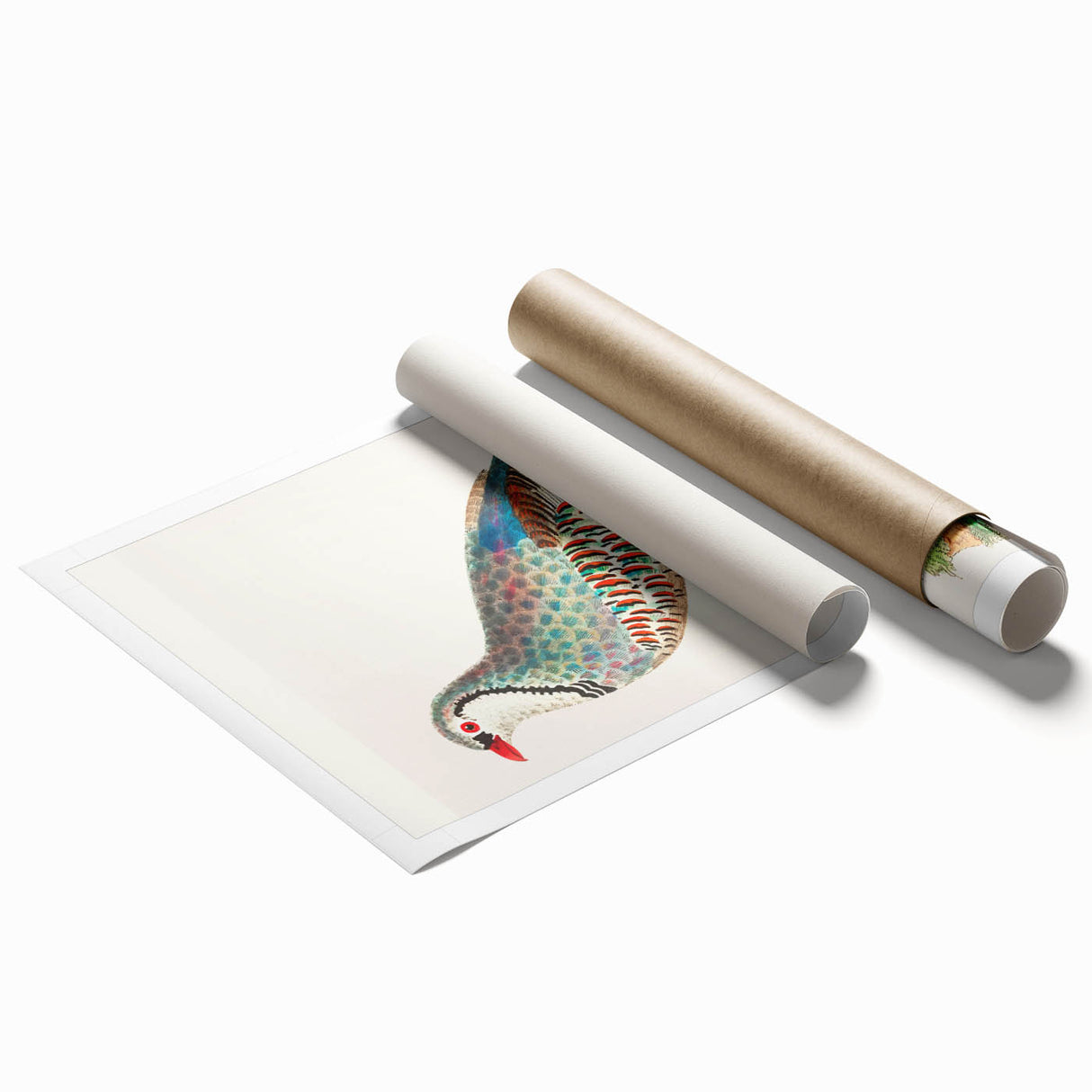 Rolled canvas print showcasing vibrant African tribal wall art design, featuring intricate patterns and rich colors, securely packaged in a protective cardboard tube for safe storage and transport.