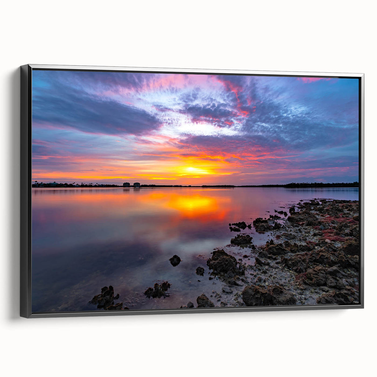 Framed canvas featuring a black and white vintage landscape painting, ideal for bedroom decor.