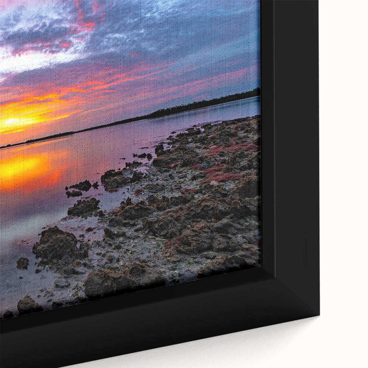 Extra large framed canvas featuring textured, colorful abstract patterns on a black background, ideal for living room decor.