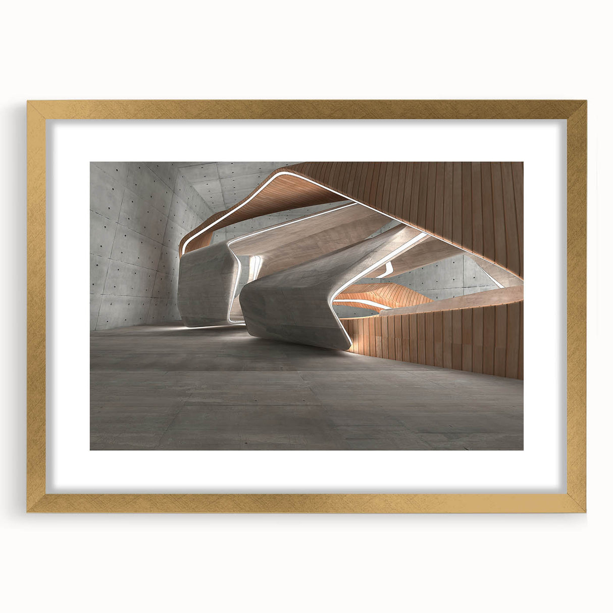 Textured abstract art print in gold and beige tones on a framed canvas, suitable for bedroom decor.