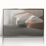 Art deco poster featuring geometric patterns in silver and black, framed acrylic, ideal for modern nursery wall decor.