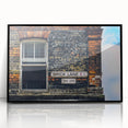 Large abstract wall art in muted blues and grays on acrylic, framed in black, suitable for modern art wall decor.