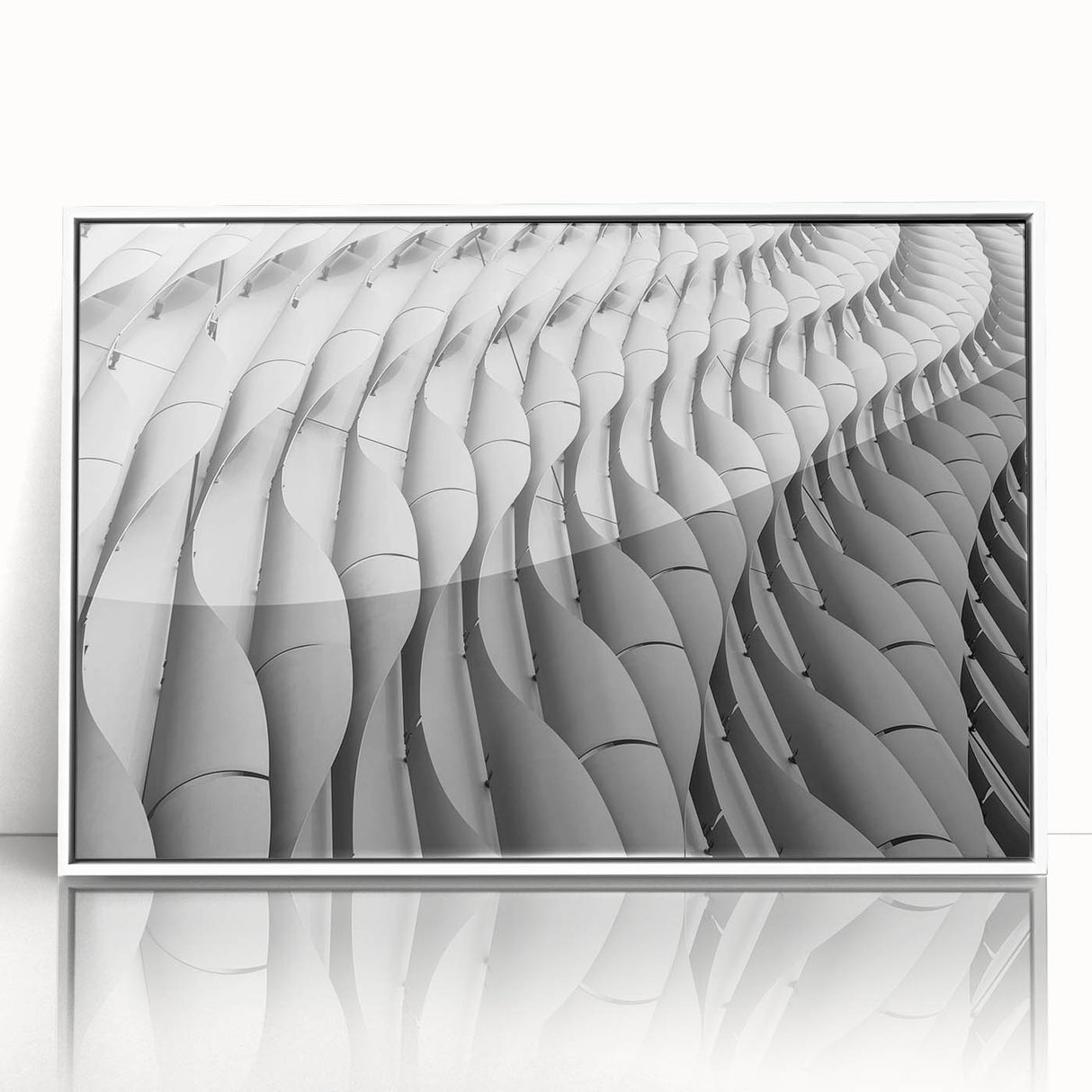 Framed acrylic print of a mid-century modernist abstract design in muted colors, ideal for modern art wall decor.