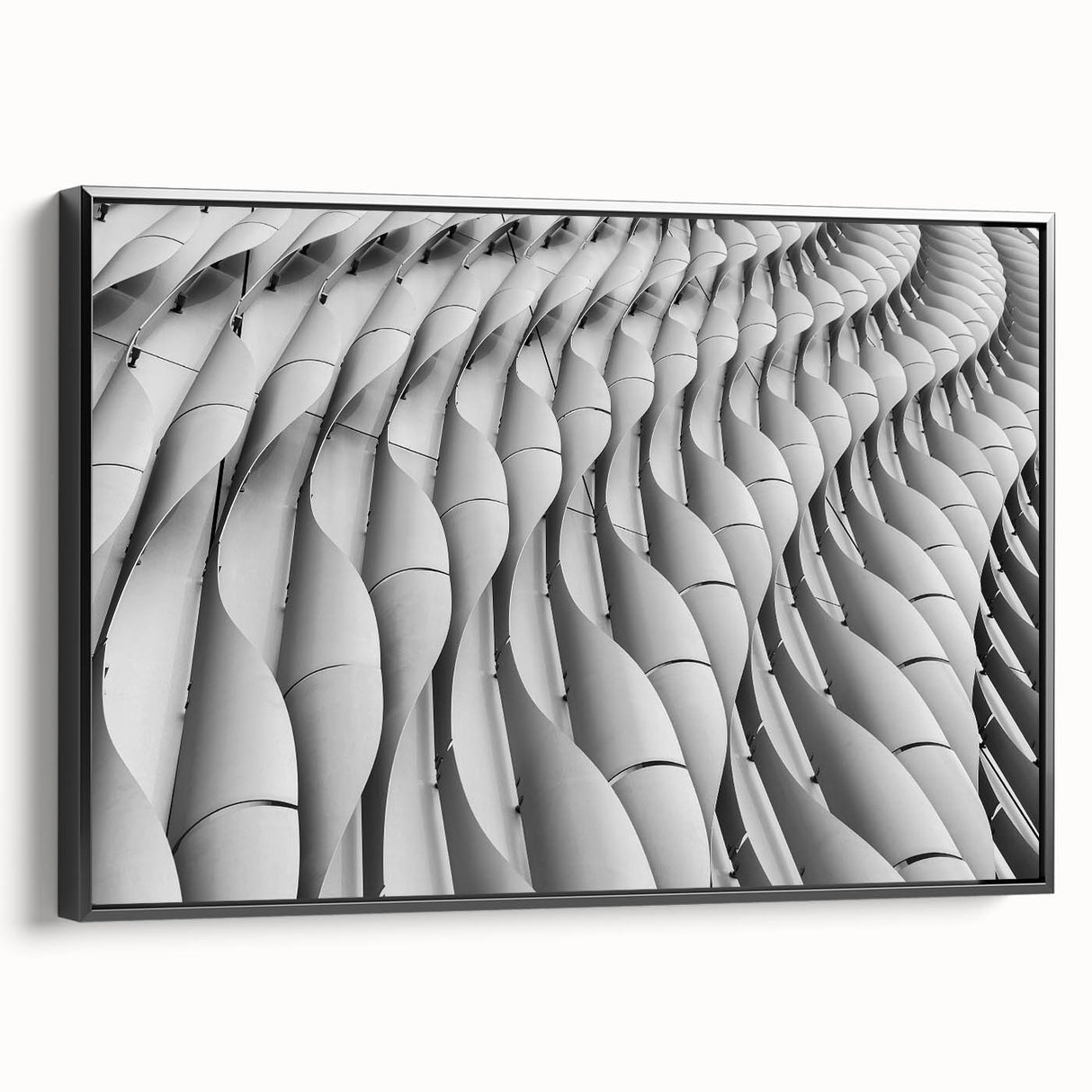 Framed canvas of a black and white landscape painting, ideal for bedroom wall decor.