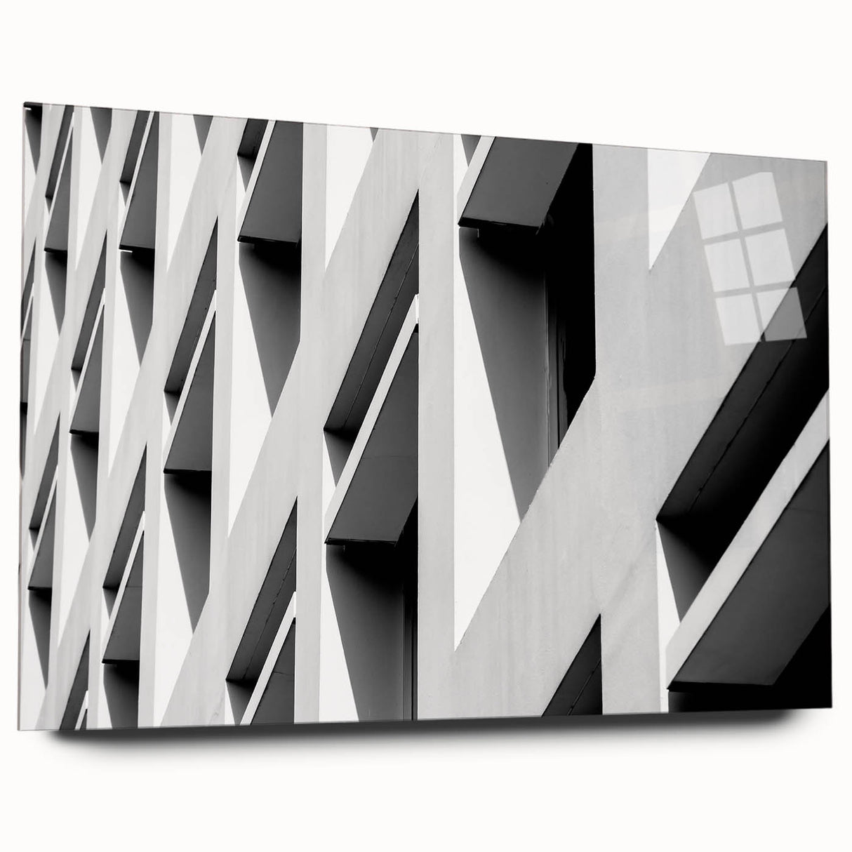 Large abstract wall art in blue and gray tones on acrylic glass, perfect for modern bedroom or dining room ambiance.