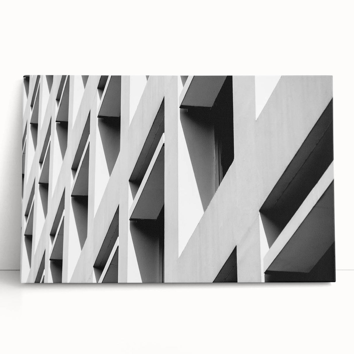 Large black and white abstract print on stretched canvas, ideal for kitchen wall art or bedroom ambiance.