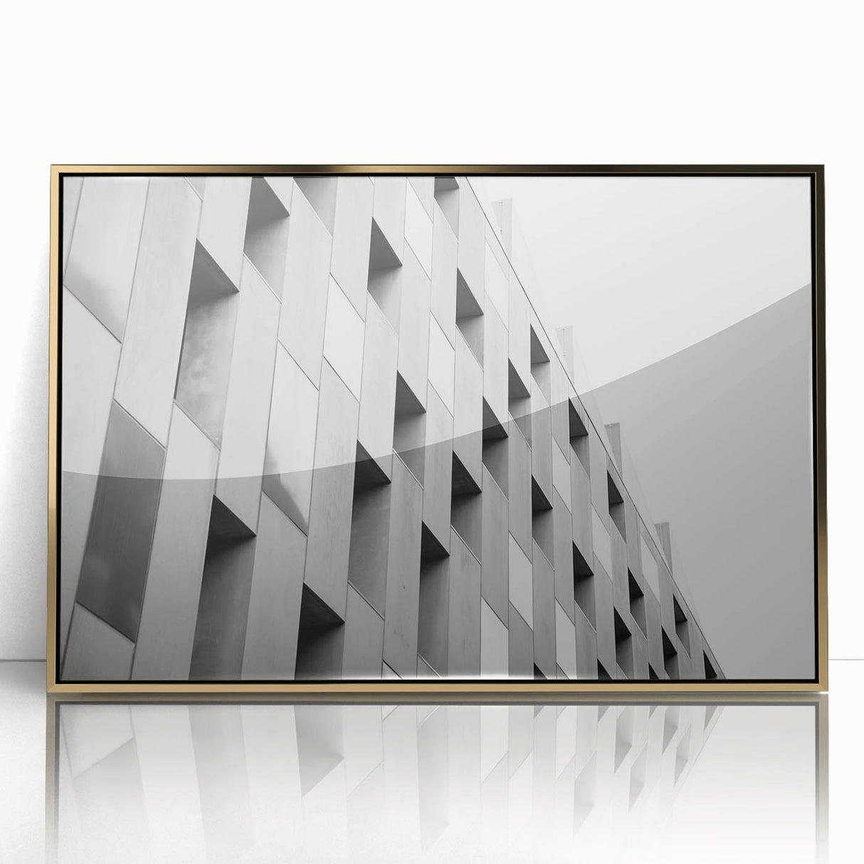 Mid-century modernist art of geometric shapes in muted gold and beige tones on acrylic, ideal for nursery wall art.