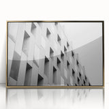 Mid-century modernist art of geometric shapes in muted gold and beige tones on acrylic, ideal for nursery wall art.
