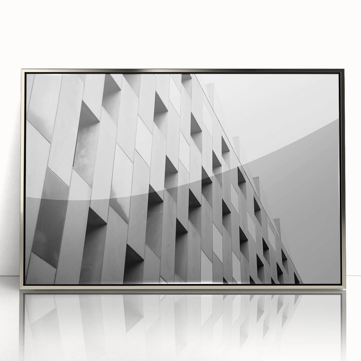 Art deco poster featuring geometric patterns in silver and black on acrylic, ideal for modern art wall decor in a nursery.