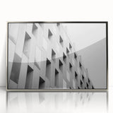 Art deco poster featuring geometric patterns in silver and black on acrylic, ideal for modern art wall decor in a nursery.