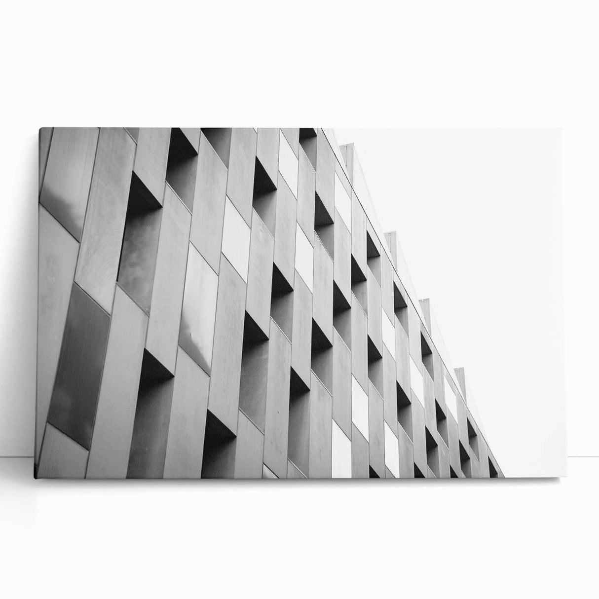 Large black and white abstract print on stretched canvas, ideal for kitchen wall art or bedroom decor.