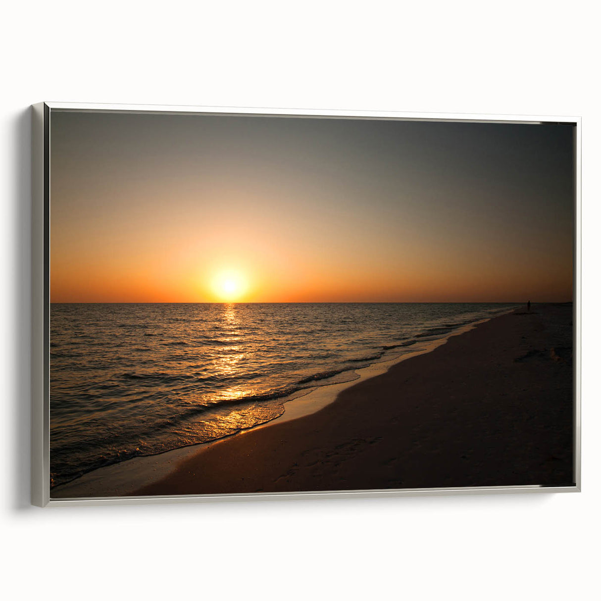 Landscape painting of a forest in autumn hues on a framed canvas, ideal for adding a colorful touch to a living room.