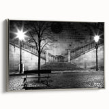 Framed canvas landscape art painting featuring a monochrome forest scene with silver frame.