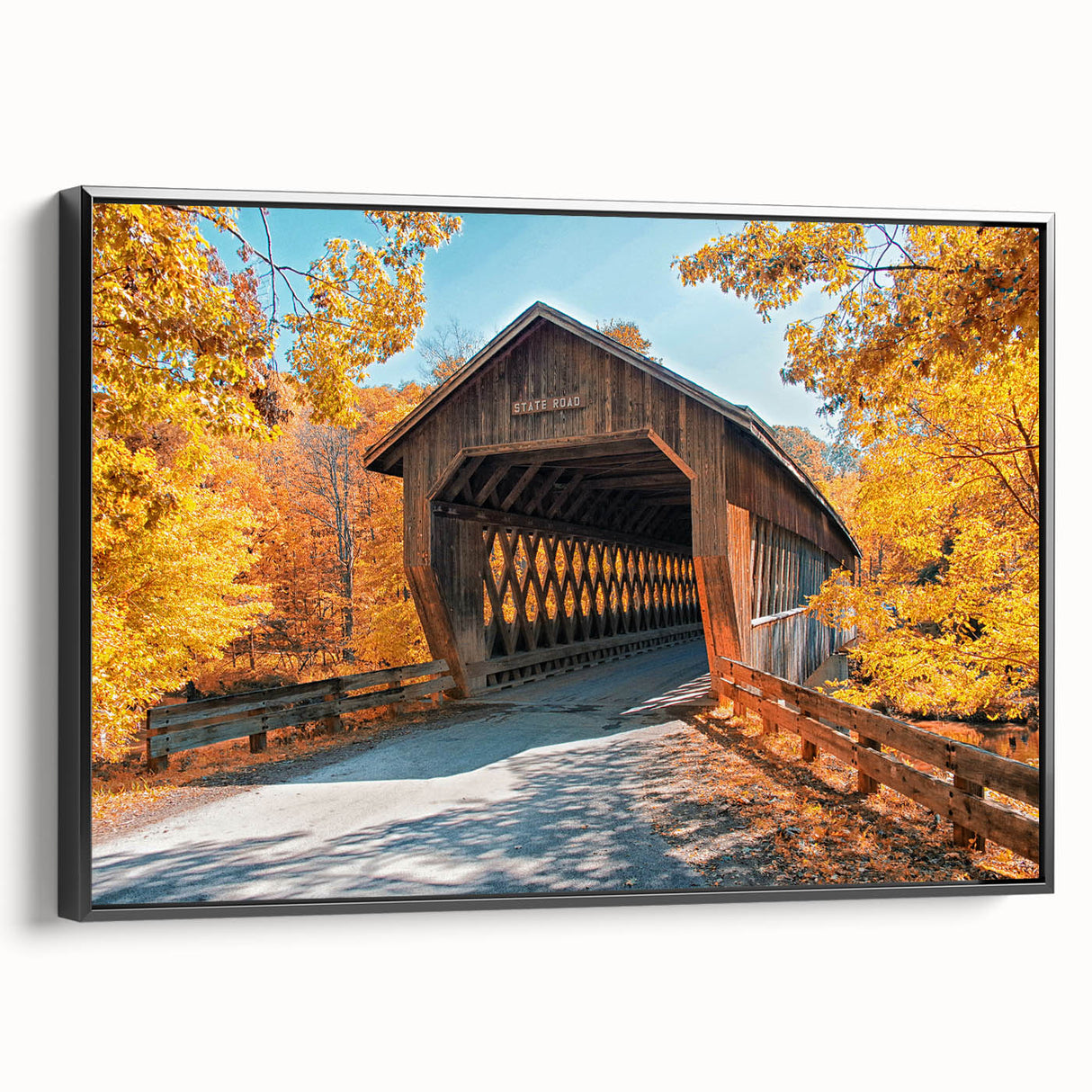 Framed canvas of a black and white vintage landscape painting, ideal for bedroom wall art.