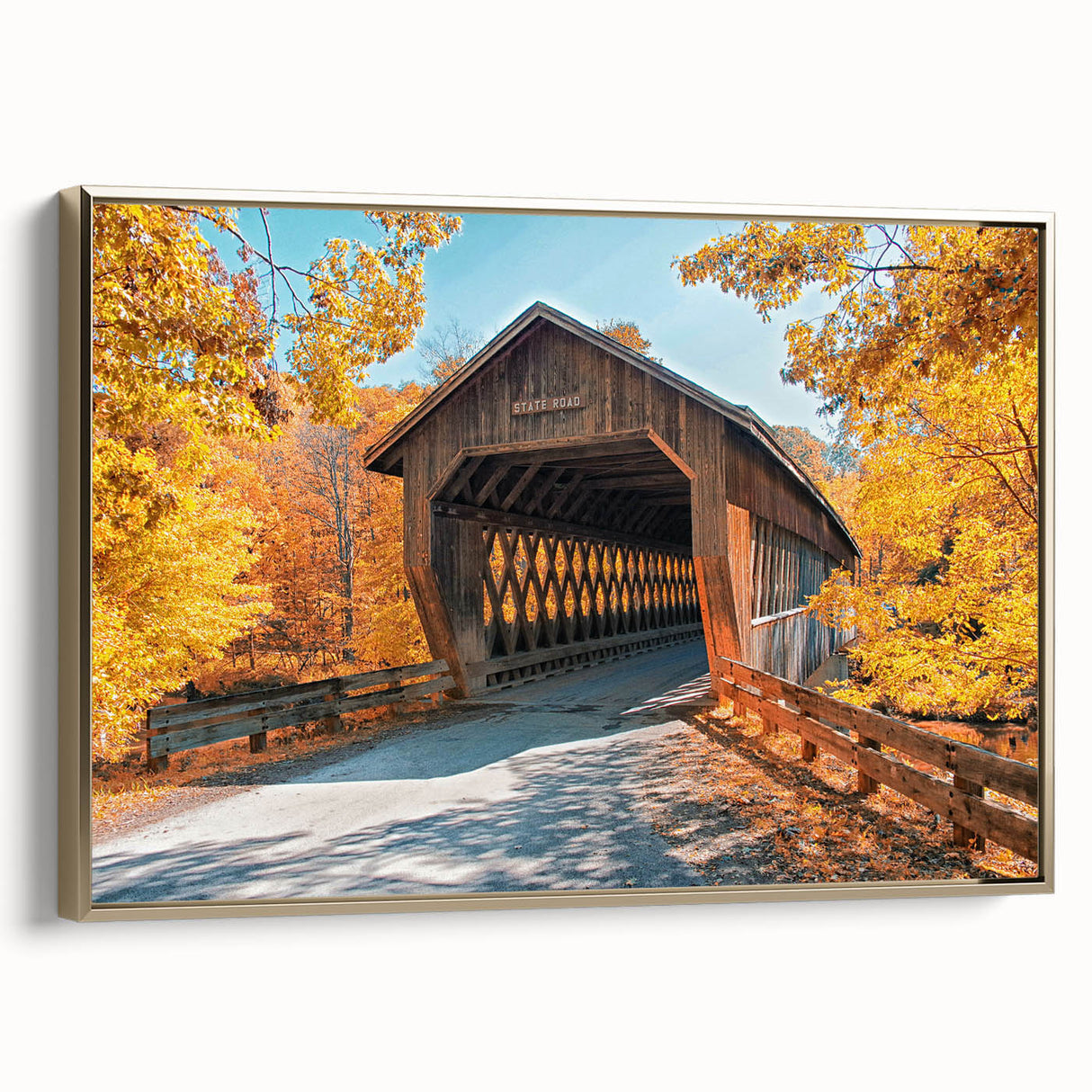 Framed canvas featuring a vintage landscape painting with predominantly black tones, ideal for bedroom wall art.
